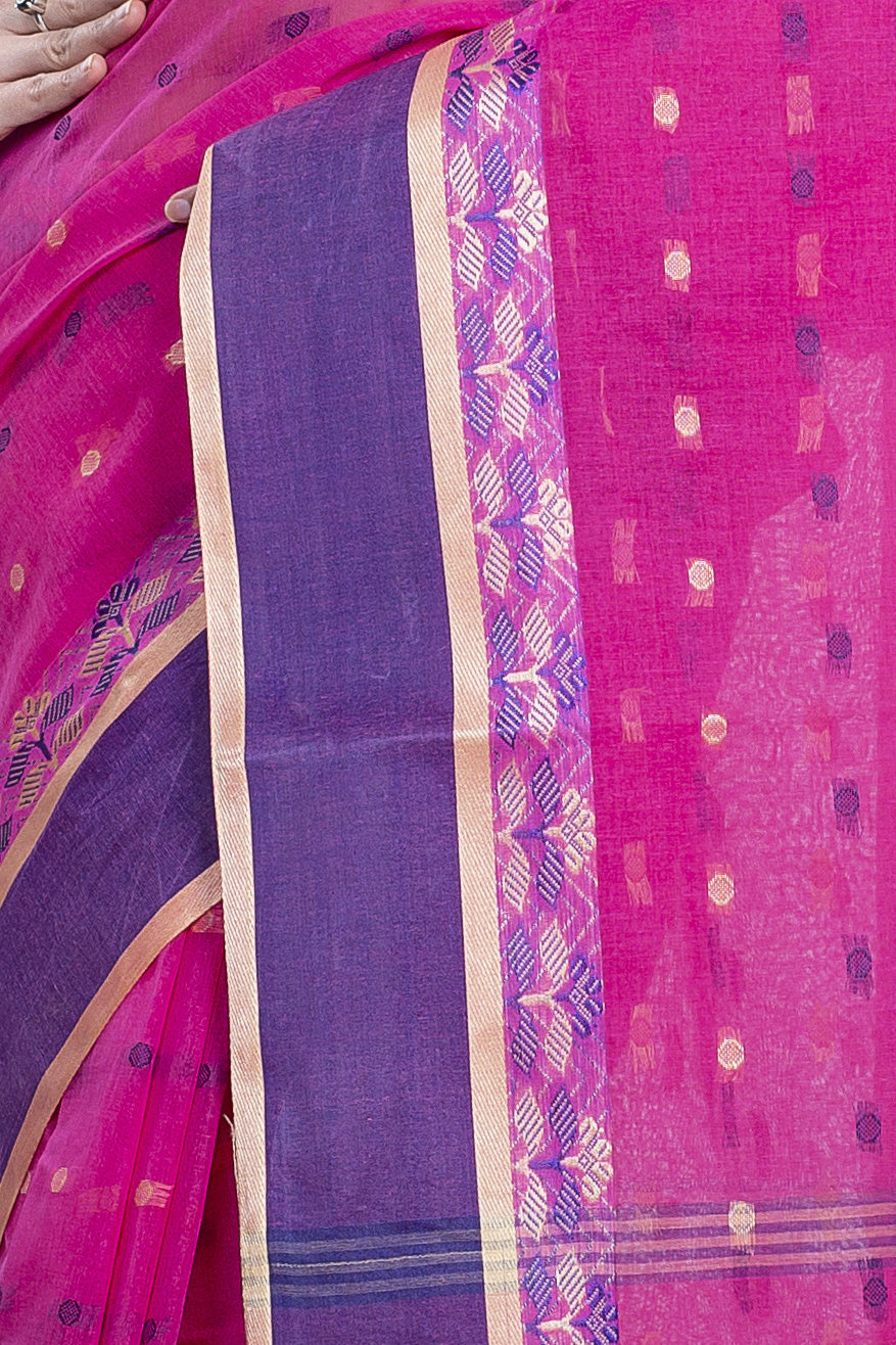 Pink Pure Cotton JoraPata Tant Saree (782)